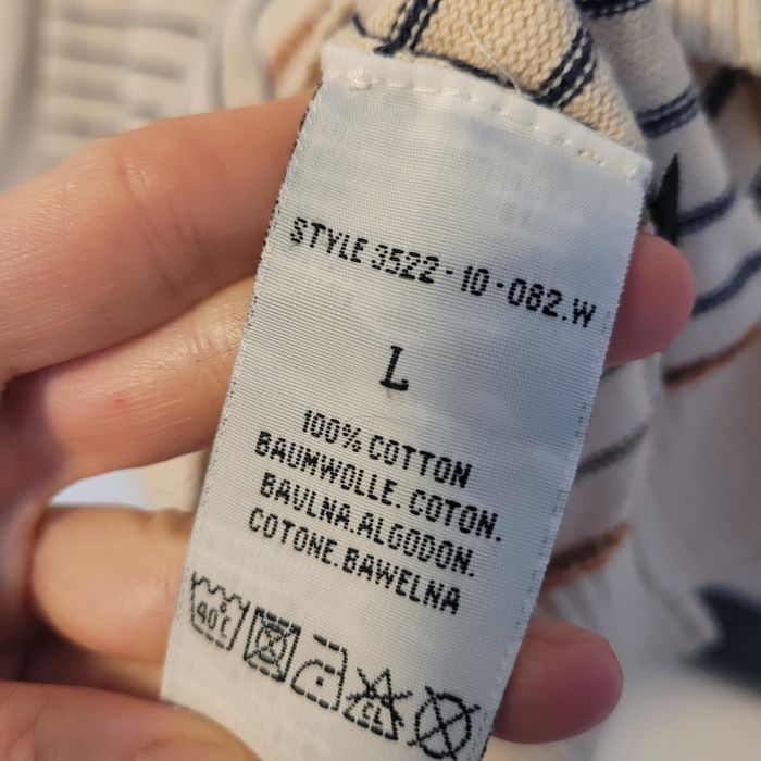 Cienki męski.sweter blend beżowy w paski bawełna L