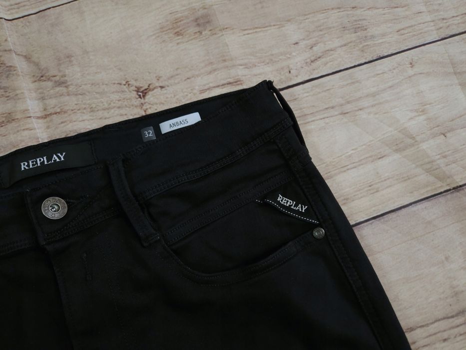 REPLAY Anbass Spodnie Jeans Męskie Czarne Hyperflex r. 32/32