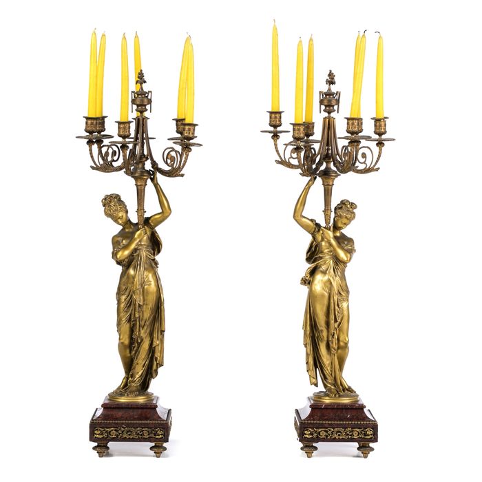 Escultura - Par de candelabros - Albert Carrier-Belleuse - Século XIX