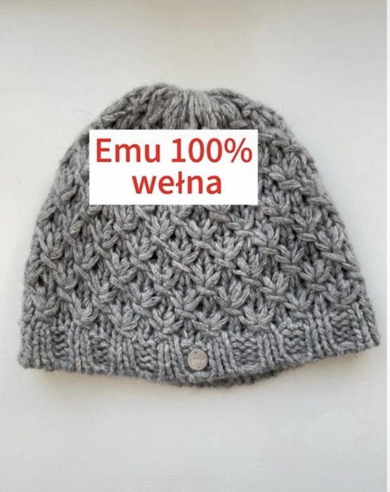Emu czapka wełna 100% pure merino wool one size szara