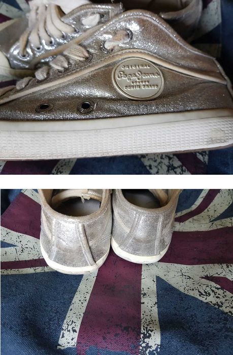 Pepe Jeans Industry trampki  tenisówki srebrne metaliczne sneakersy
