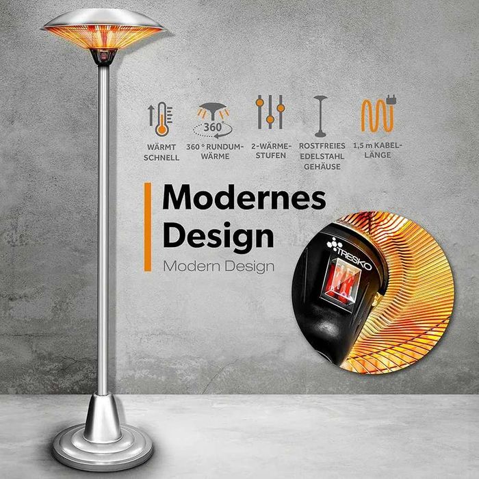 TRESKO Promiennik grzejnik elektryczny na taras  wyświetlaczem LED