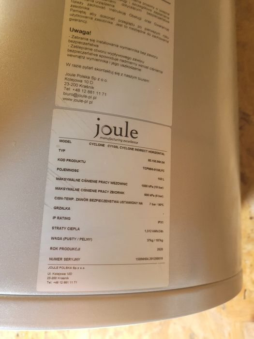 Joule nierdzewny zasobnik bojler 150 litrów z wężownicą do kotła gazow