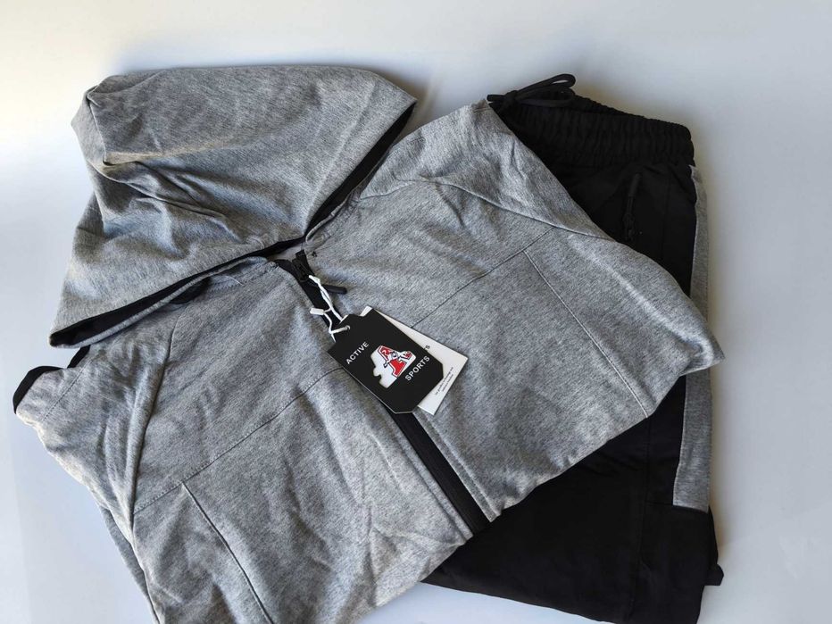 Sportowy dres nowy męski komplet spodnie czarne + bluza szara 3XL XXXL