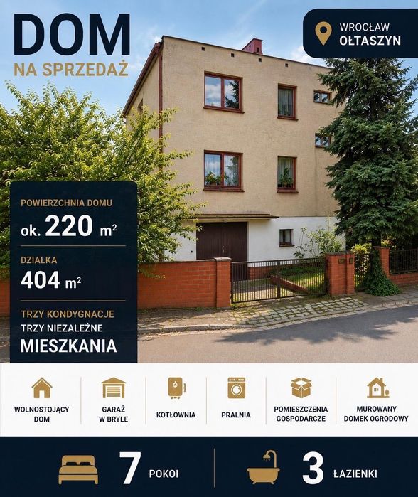Ołtaszyn, Dom wolnostojący 220 m2 na sprzedaż  Wrocław – Ołtaszyn