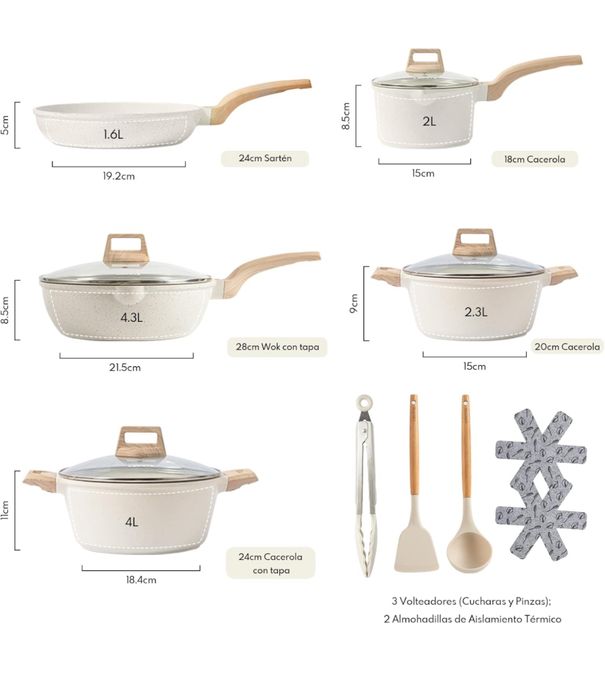 Conjunto de frigideiras antiaderentes, 14 peças