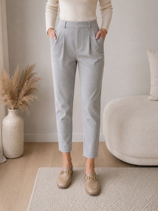 Spodnie cygaretki Bershka 38/M szare eleganckie na gumce | capsule wardrobe | office chic