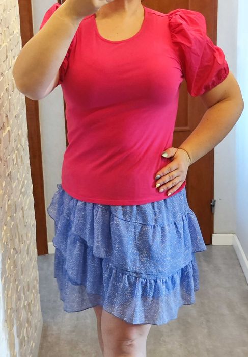 Bluzka fuksja, bufki, H&M, roz. 38/40