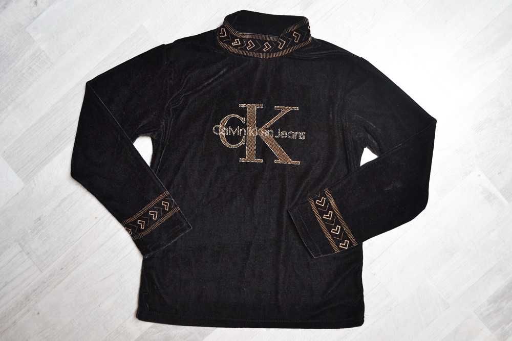 Welurowa bluzka Calvin Klein złoty napis elegancka S M