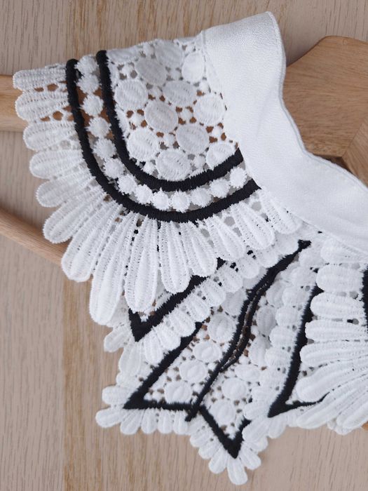 Jasny Biały Czarny Haftowany Kołnierzyk Doczepiany Odczepiany Fałszywy