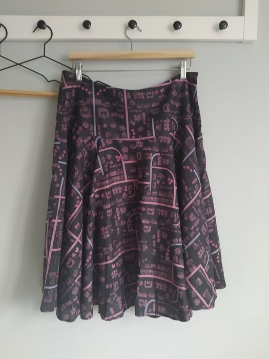 White Stuff spódnica rozkloszowana midi mapa miasta boho 100% bawełna 42