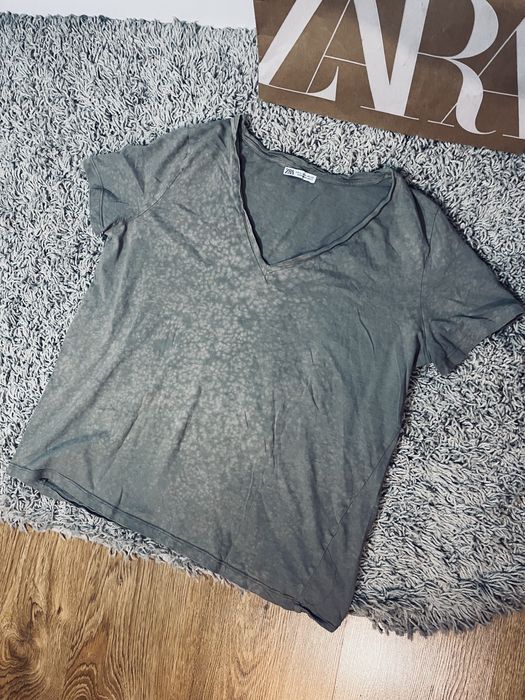 Zielony brazowy t-shirt damski zara rozm XL