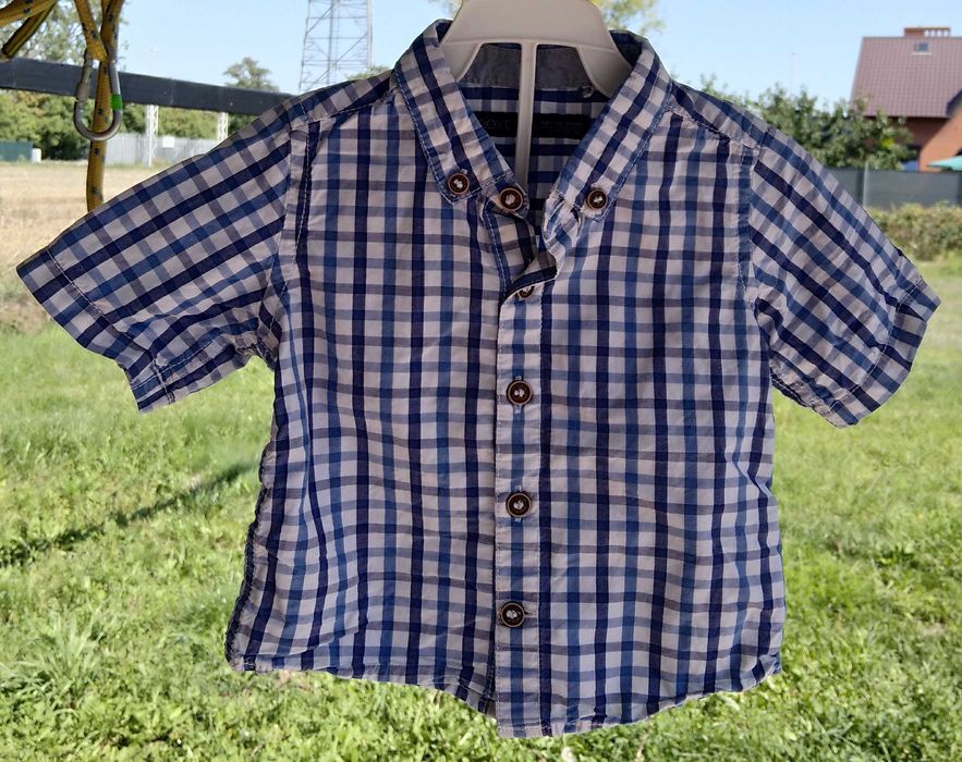 koszula elegancka w kratę NEXT 3-6 m-cy 68 krata kołnierzyk biała