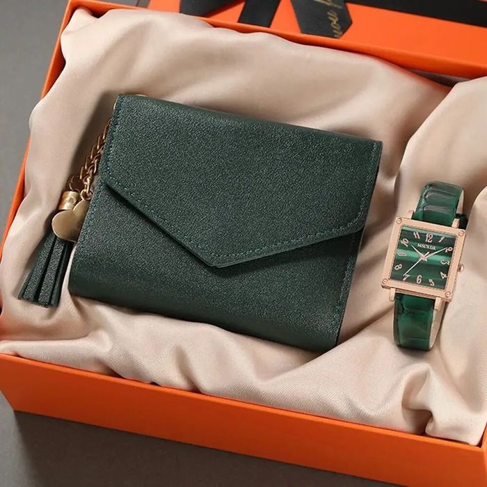 Подарочный набор кошелек женский + часы кварцевые наручные женские
