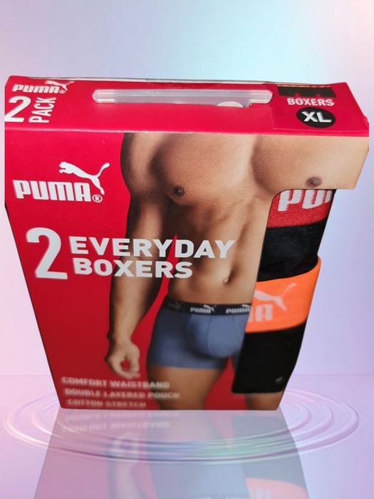 2 szt. bokserki Puma oryginalne, rm. XL, czarne z czerwoną/pomarańczow