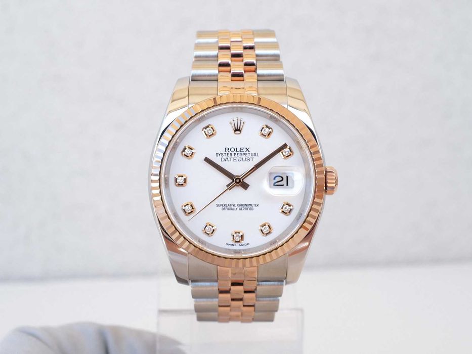 Rolex Datejust 36mm Jubilee Steel 18K Rose Gold White Diamond Dial