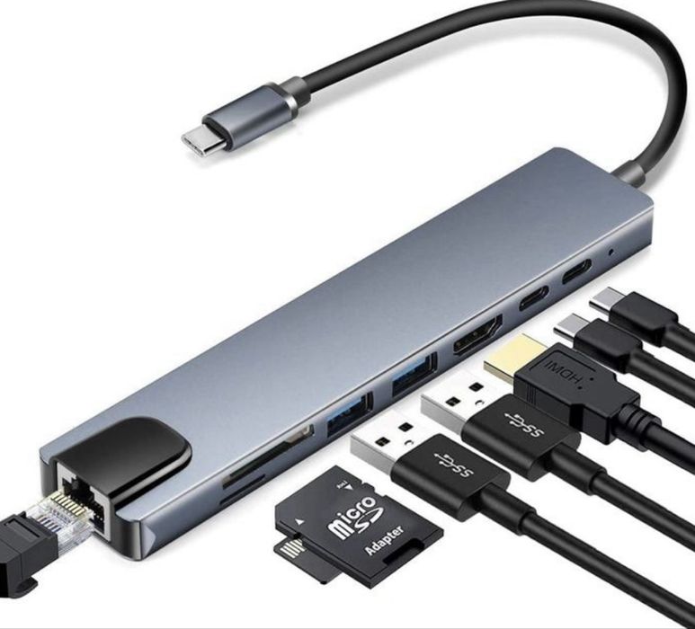 Концентратор Dellta 8-в-1 Туре С USB HUB to HDMI 4K