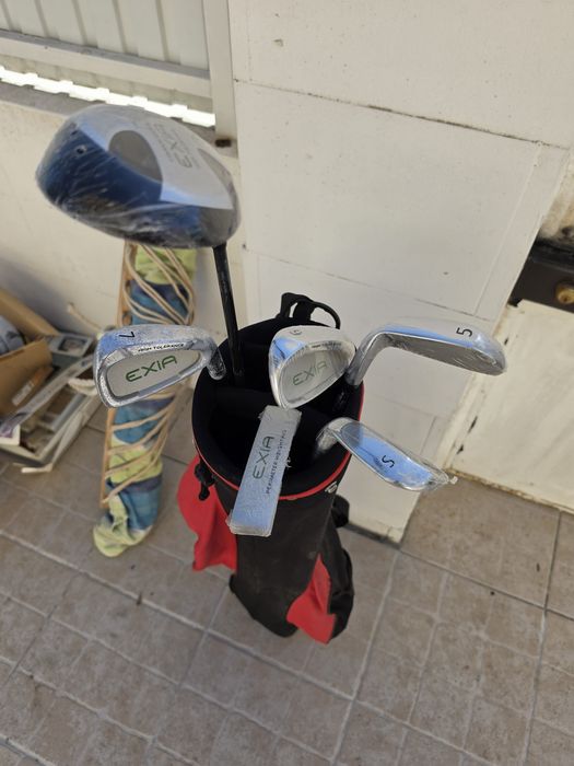 Saco de golf  + tacos+ bolas + luva  + pinos