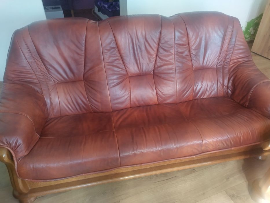 Meble do salonu dąb/skóra (naturalna)