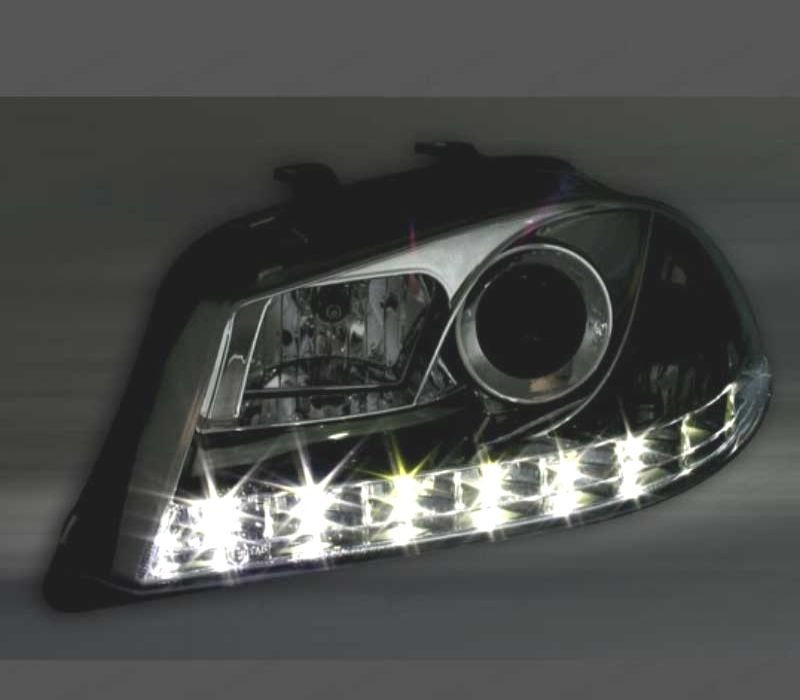 FARÓIS SEAT IBIZA CORDOBA 6L 02-08 LUZ DIURNA LED FUNDO CROMADO