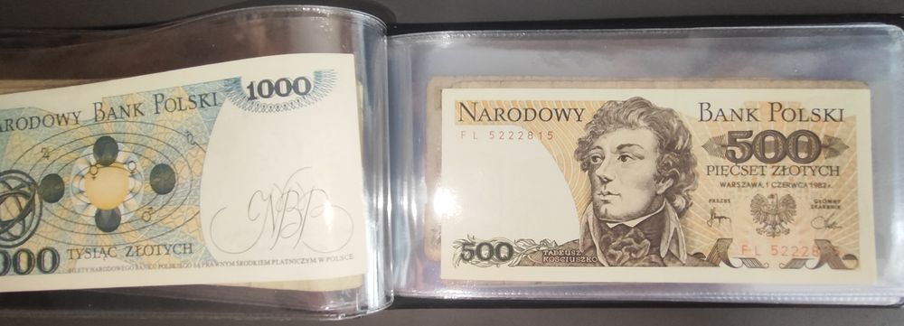 Zestaw banknotów w klaserze: 20 banknotów PRL