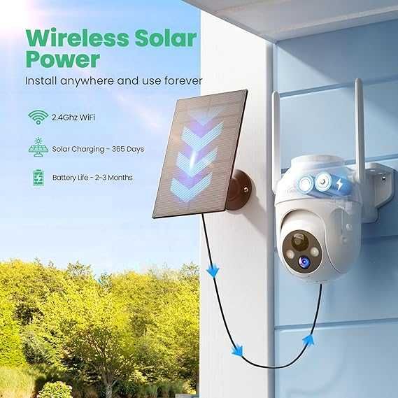 Câmara de vigilância WiFi sem fios 360 ° placa solar visão noturna cor