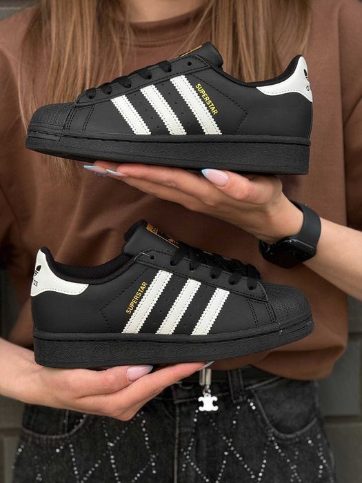 Адідас Супестар кеди жіночі Adidas superstar чорні НАЛОЖКА
