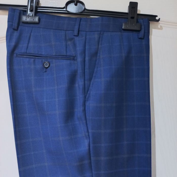 Garnitur męski ciemnoniebieski w kratkę slim 48/176
