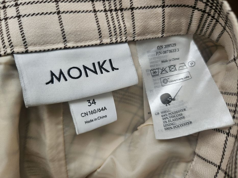 Beżowa spódnica mini w kratkę Monki XXS retro