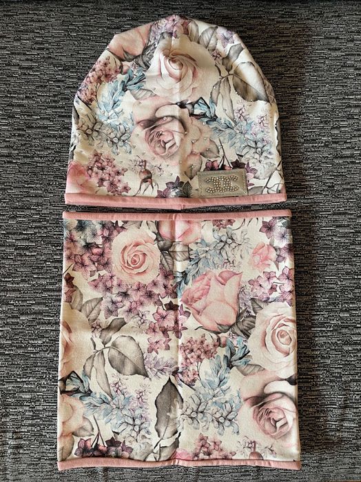 NOWY‼️ Komplet dziewczęcy czapka i komin rozmiar 50‼️ Kwiaty Premium‼️