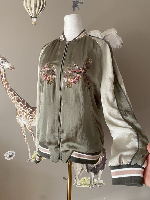 ZARA bomberka haftowana Dreamer ptaki kwiaty khaki M 38