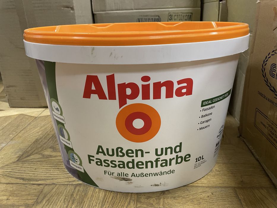 Краска Auben- und Fassadenfarbe БЕЛАЯ для наружных работ 10л ALPINA