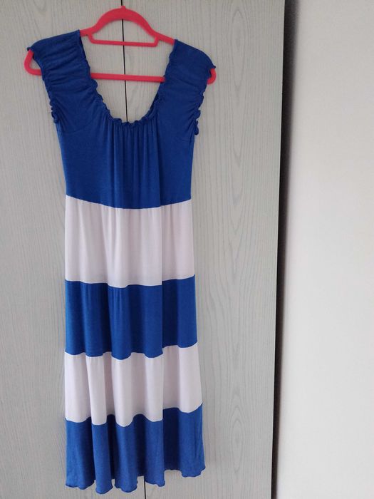Sukienka Letnia w biało niebieskie pasy Piękny stan Bawełniana Piękna