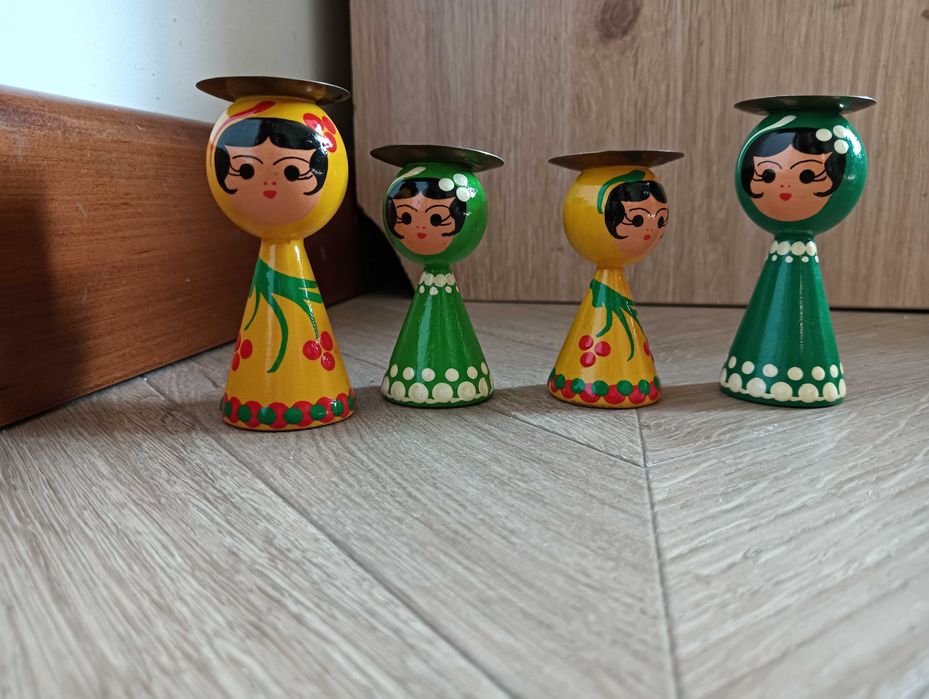 Figurki drewniane zestaw 4szt świeczniki