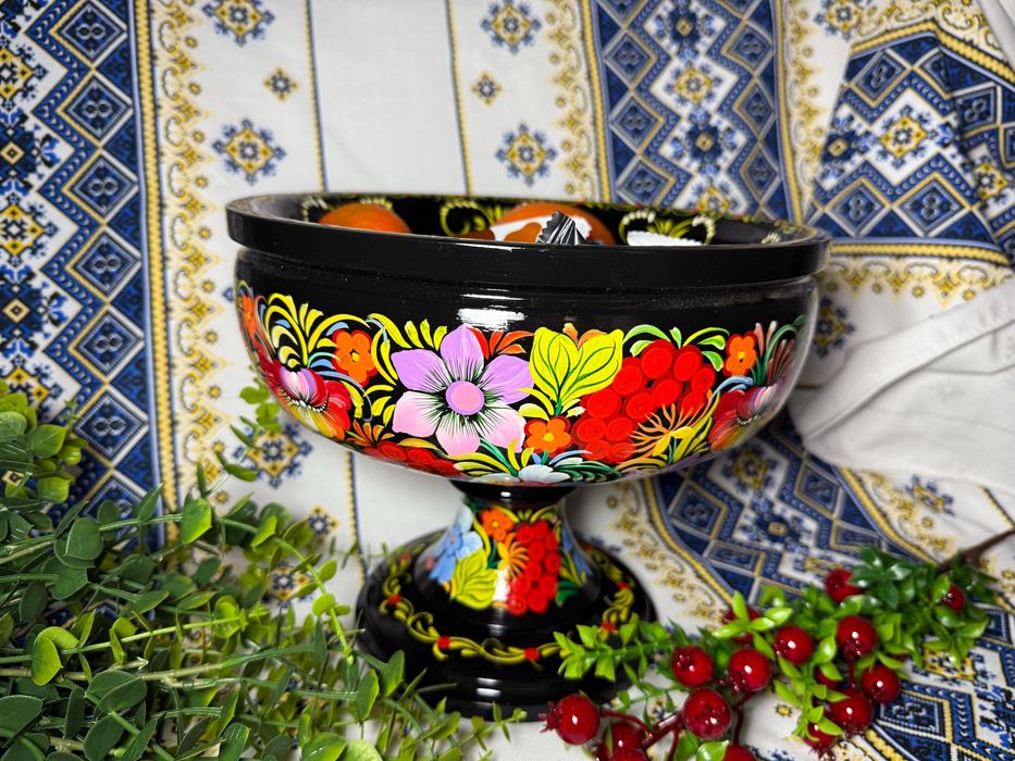 Цукерниця | Ваза для фруктів | Петриківський розпис