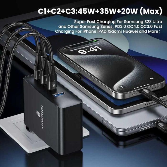 Мережевий зарядний пристрій Asometech GaN 100W