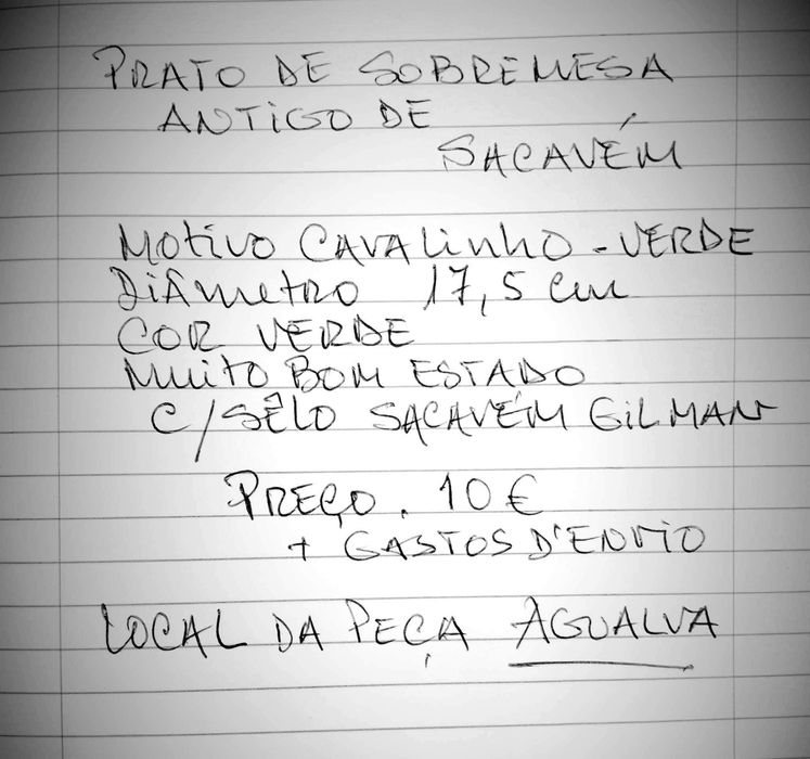 Prato de sobremesa antigo porcelana sacavem verde cavalinho usado