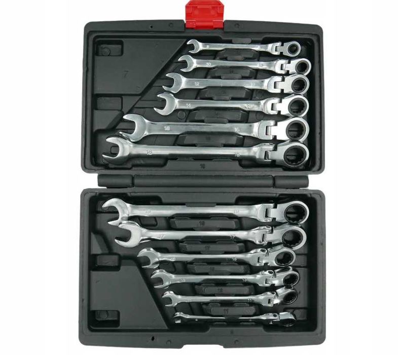 Набір ключів ріжково-накидних тріскачка шарнір 8-19 мм (12 шт) + кейс