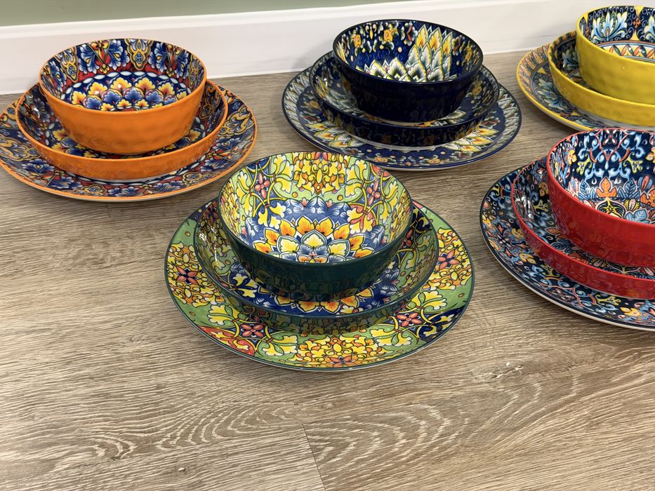 Nowy Zestaw obiadowy/zastawa stołowa BOHO 18 elementów talerze i miski