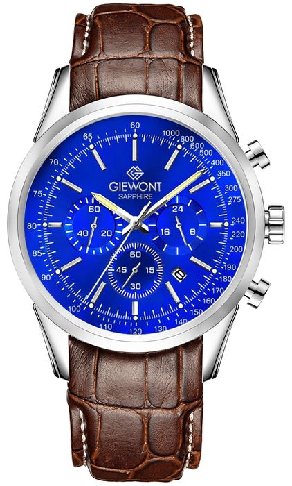 zegarek męski giewont chronograph sapphire srebrno niebieski gw7650-a5