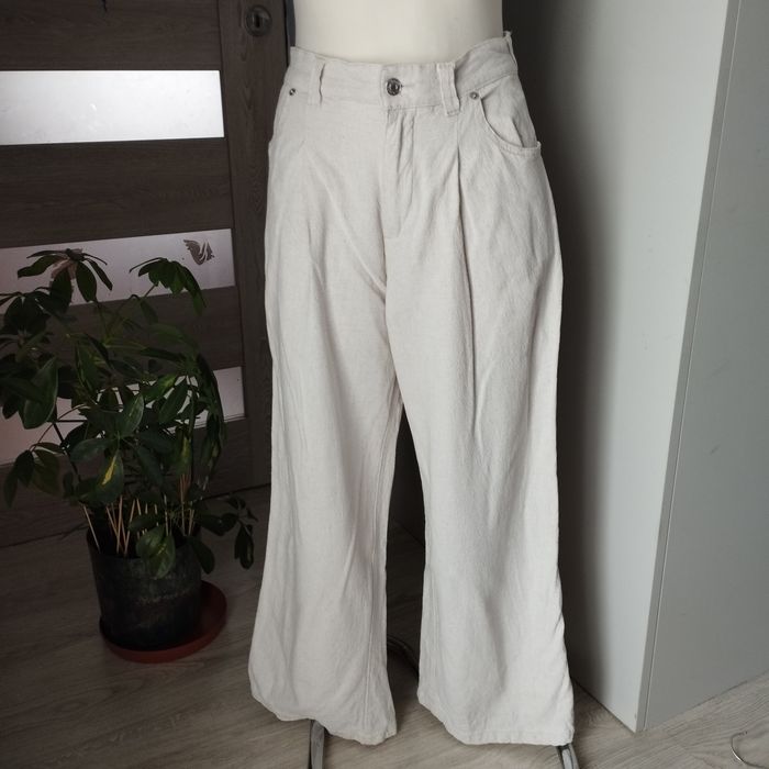 Stylowe kremowe spodnie wide leg ASOS DESIGN, r. 36, len & wiskoza