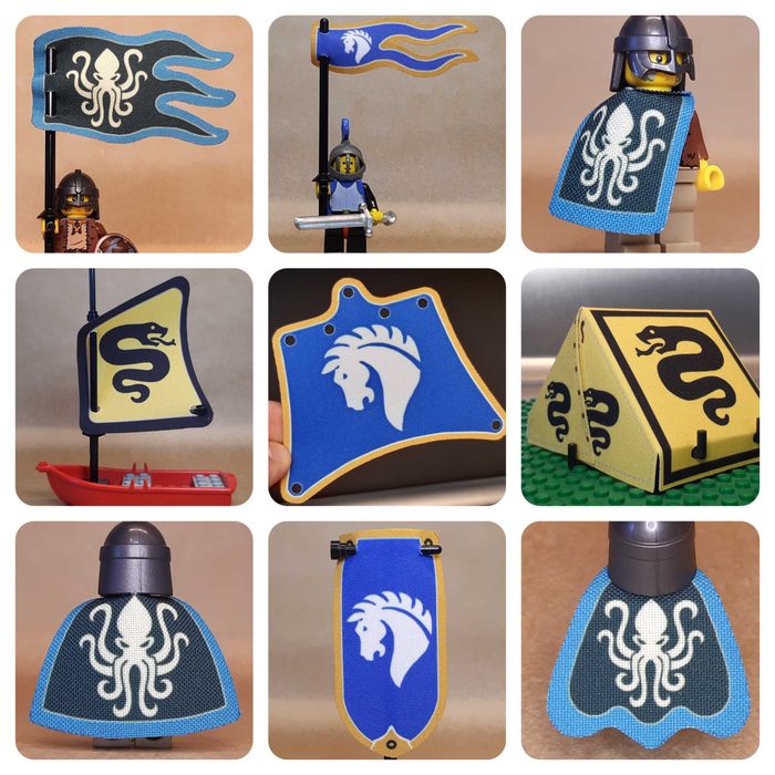 Pelerynki flagi Castle Griffin Kraken Serpent Horse Lego Custom