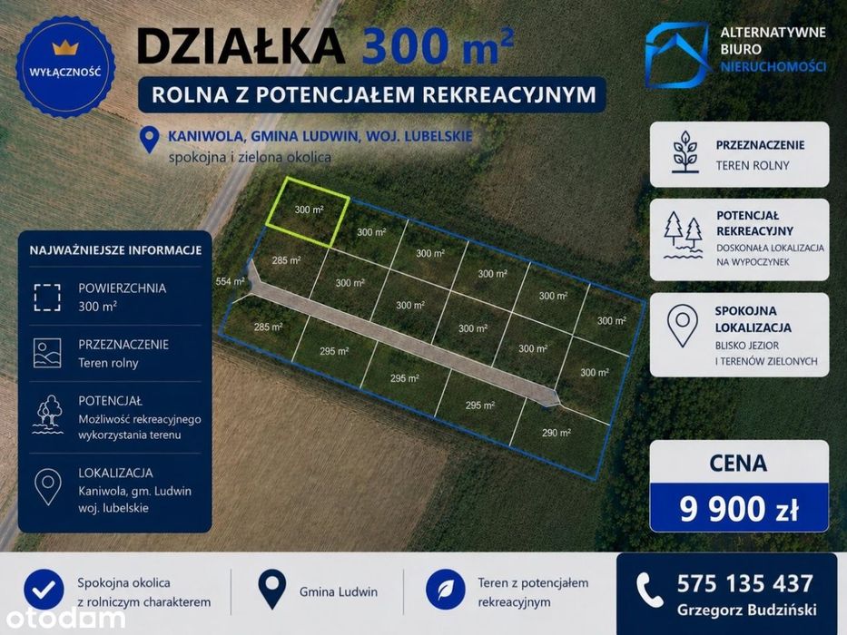 Działka rekreacyjna Kaniwola obok jezior 9,9 tys.