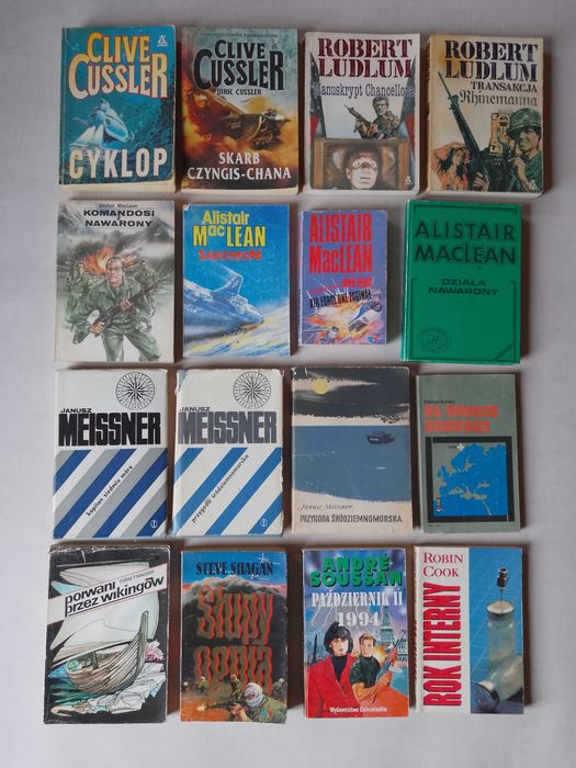 Zestaw 16 książek, Cussler, MacLean, Ludlum, Meissner i in.