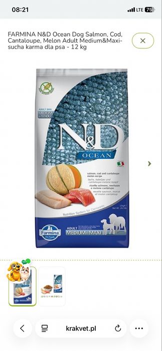 Karma N&D farmina ocean dog salmon cod cantaloupe melon adult losos dorsz melon dla duzego psa