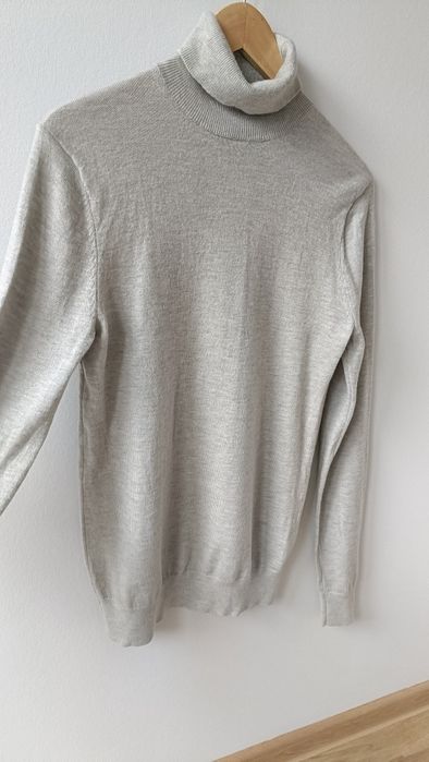 Golf damski sweter z golfem wełniany wełna 100% szary cienki