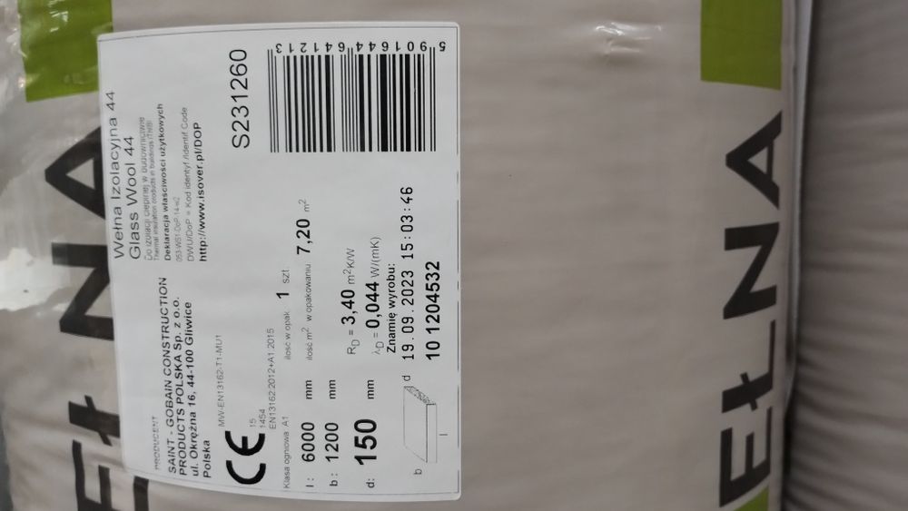 Wełna izolacyjna Isover 15 cm  0,44 Hit