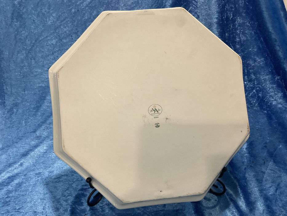 Vista alegre grande prato oitavado porcelana pintura manu,