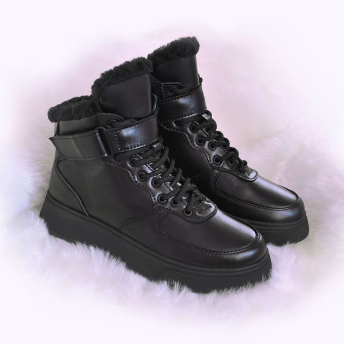 Жіночі зимові кросівки високі чорні натуральні хайтопи 35 36 37 40 41