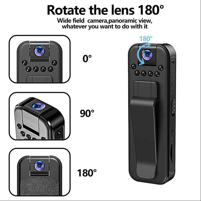 Mini Camera 1080p de corpo com wifi, clip, visao noturna e rotação 180º